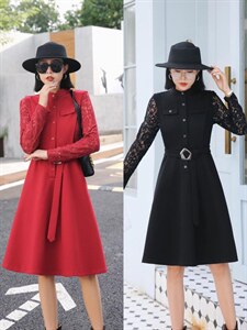 现货 气质蕾丝拼接连衣裙,女装连衣裙,夕昕