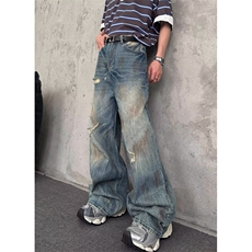 街头废土做旧破洞直筒牛仔裤男女新款ins百搭阔腿裤子NK112，男装牛仔裤，星座1116A（原606A-3）