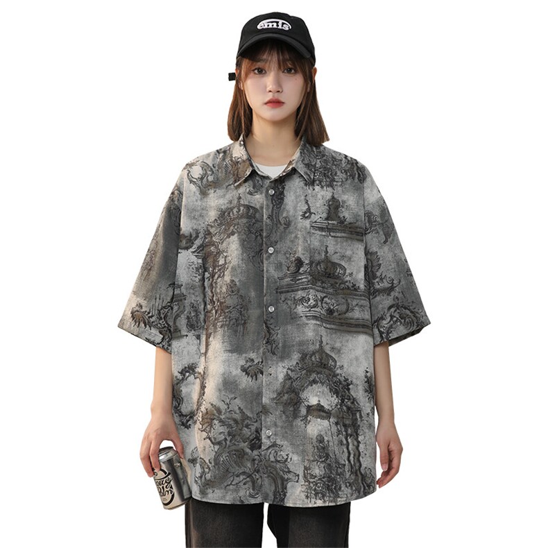 ~新款扎染满印清凉短袖夏季衬衫风冰丝225-2-CS806-P38-控55,女装衬衫,星座225-2