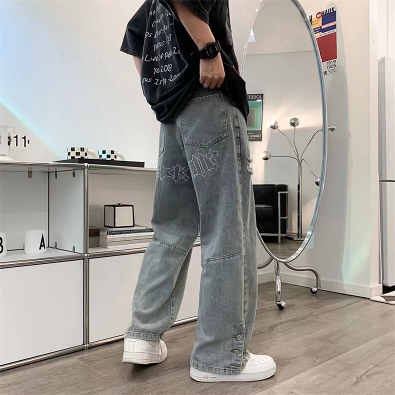 刺绣开叉纽扣牛仔裤N214P40,男装牛仔裤,星座1116-2