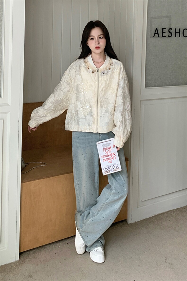 小众设计感亮片棒球服外套女2025春夏新款小个子短款夹克防晒上衣,女装短外套,2C285