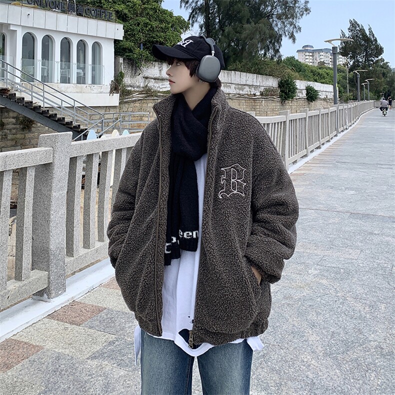 XZ213-MY45-P138控158港风日系复古羊羔毛字母刺绣加厚保暖棉衣,男装棉衣,星座213