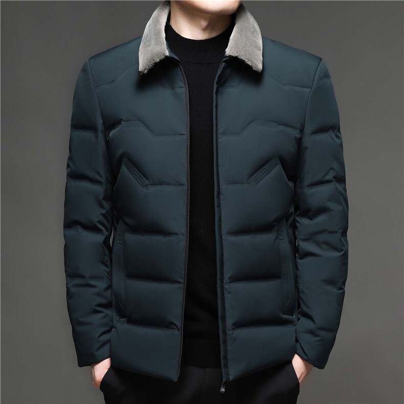 冬季新款男士翻领商务休闲羽绒服爸爸装中年加厚保暖白鸭绒外套图片