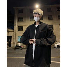 日系工装衬衫男士韩版百搭学生港风ins纯色长袖衬衣外套C69/P45，男装衬衫，星座506