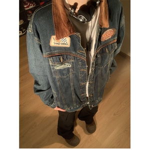 D3516-P85秋季新款美式复古牛仔外套男女机车潮牌夹克潮-网图现货