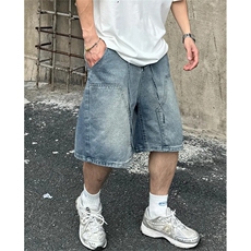 复古工装牛仔短裤男夏季潮牌美式裤子高级感痞帅五分裤LG5488-p48，男装牛仔裤，星座1008