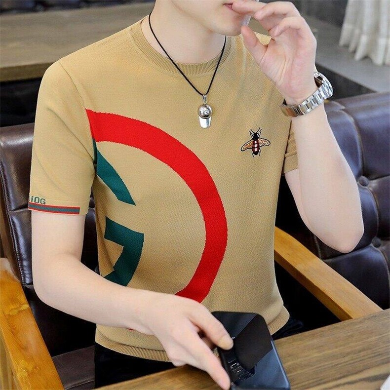 7910-P55夏季休闲时尚短袖毛衣男打底衫欧货T恤潮牌针织衫,男装T恤,电商D310B-1