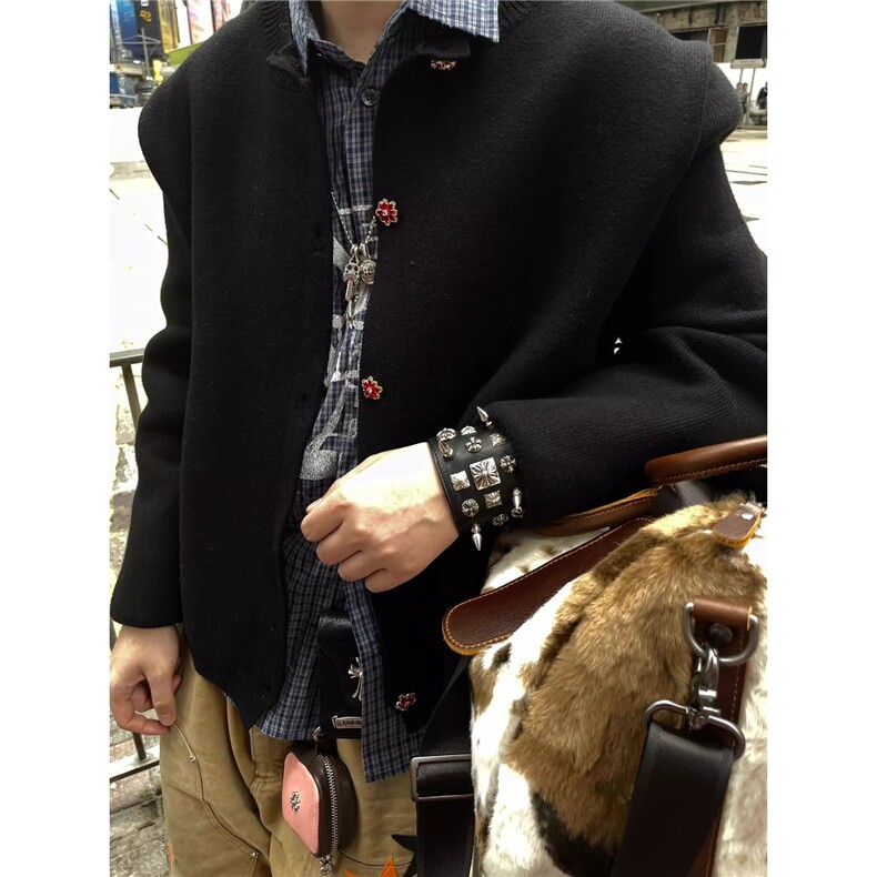 格雷系短宽boxy针织开衫秋冬重磅加厚男女miu系毛衣外套，男装针织衫/毛衣，星座506A