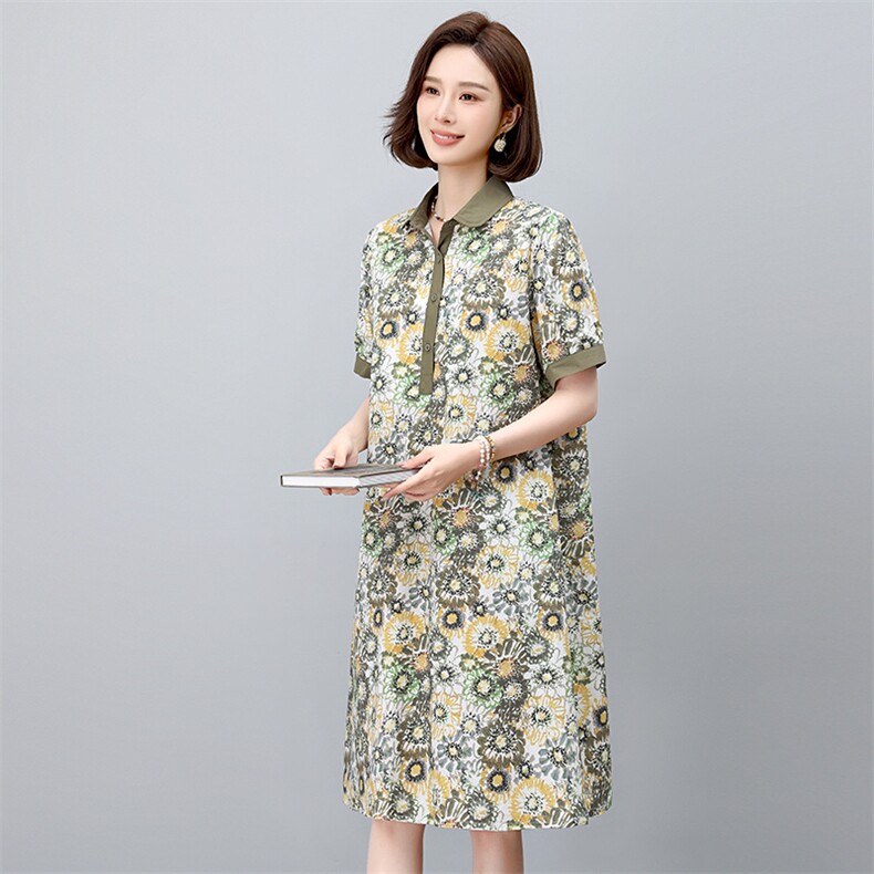 现货2025年夏文艺优雅印花休闲连衣裙,女装连衣裙,依恋蒂丝