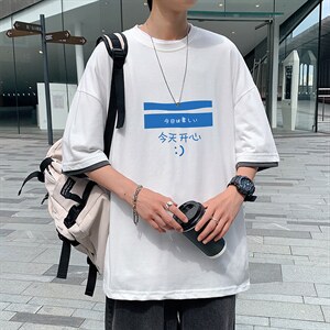 JT55033-P25 假两件短袖t恤男大码胖子半袖体恤半截袖 港风图片