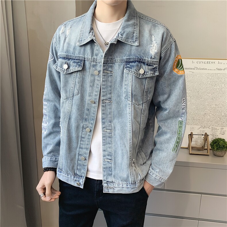 JK822-p80M-5X店主风ins牛仔夹克绣花破洞大码男日系CITYBOY,男装夹克,星座103A