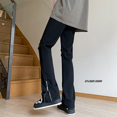 B221美式ins高街小众百搭微喇拉链破洞牛仔裤LK23086-P60控78，男装牛仔裤，电商B221