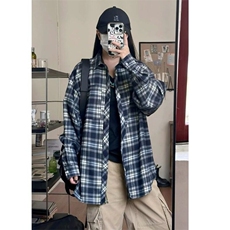 潮撞色格子衬衫男女款春秋季2025新款宽松休闲长袖百搭衬衣复古，男装衬衫，星座506A