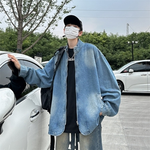 秋款男牛仔立领夹克流苏工装大口袋渐变色牛仔外套JK02125-P70图片