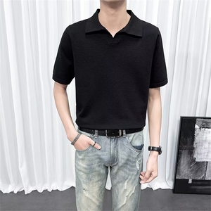 轻熟风男夏季翻领针织短袖无扣Polo衫男士保罗衫宽松休闲T恤 TM25图片