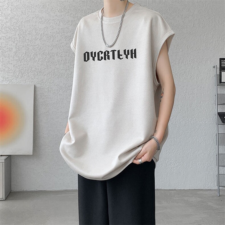 短袖背心男夏季新款港风宽松鹿皮绒圆领套头大码坎肩T9933-P19，男装背心/马甲，星座214-3