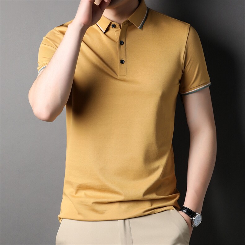 D77299钱塘2020-1夏季男士新款商务休闲翻领短袖精品T恤P50图片
