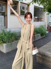 新款现货主推夏季无袖气质套装女老钱风阔腿裤清冷感韩系两件套，女装套装/套裙，网红馆
