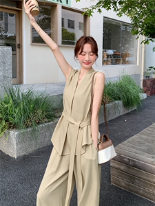 新款现货主推夏季无袖气质套装女老钱风阔腿裤清冷感韩系两件套图片
