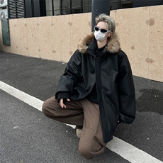 冬季复古百搭保暖可脱卸毛领重磅PU皮棉衣厚外套男，男装夹克，星座716-2