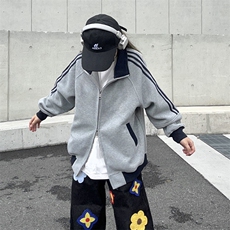 抖音得物高品质26春装美式高街重磅结构拼接织带立领卫衣外套CM42，女装短外套，电商A486