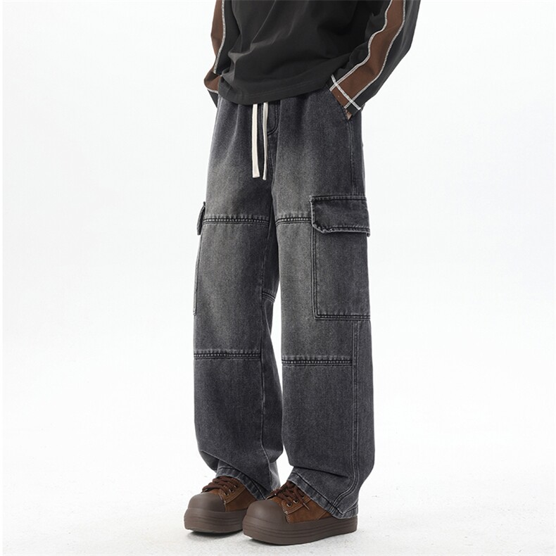 【现货】25秋季新款美式复古工装拼接口袋牛仔宽松直筒裤815-P50,男装工装外套,星座1006