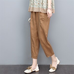 2024新款舒适透气亚麻裤女宽松显瘦九分裤夏季薄款休闲裤,女装休闲裤,悦见她