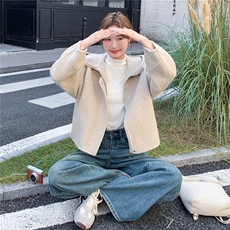 双面羊毛呢大衣短款夹克1C045-H309P255K378，女装毛呢外套，红龙果