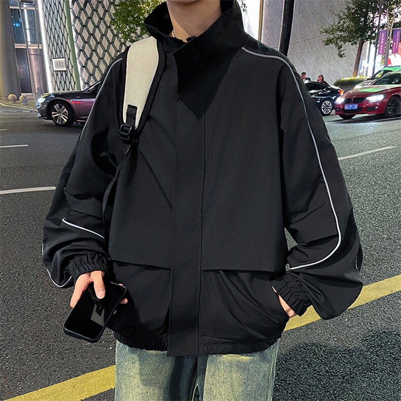 高品质秋冬款男高领夹克衫条纹拼接休闲外套JK425P55,男装夹克,星座1013-1