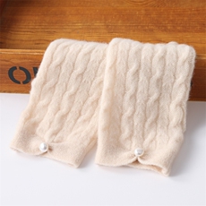 秋冬羊绒羊毛长款露指手套女士麻花针织珍珠保暖护胳膊袖子手臂套，手套，九月九羊绒