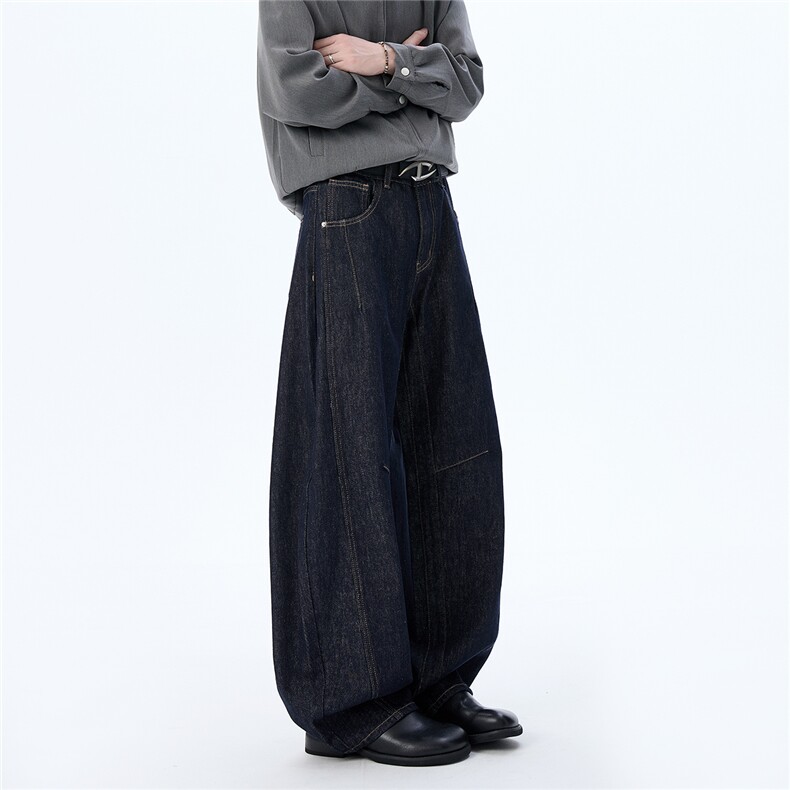 WD931-秋冬老钱风丹宁蓝宽松低腰弯刀baggy原牛(P60X98)3,男装牛仔裤,电商C315