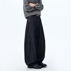 WD931-秋冬老钱风丹宁蓝宽松低腰弯刀baggy原牛(P60X98)3，男装牛仔裤，电商C315