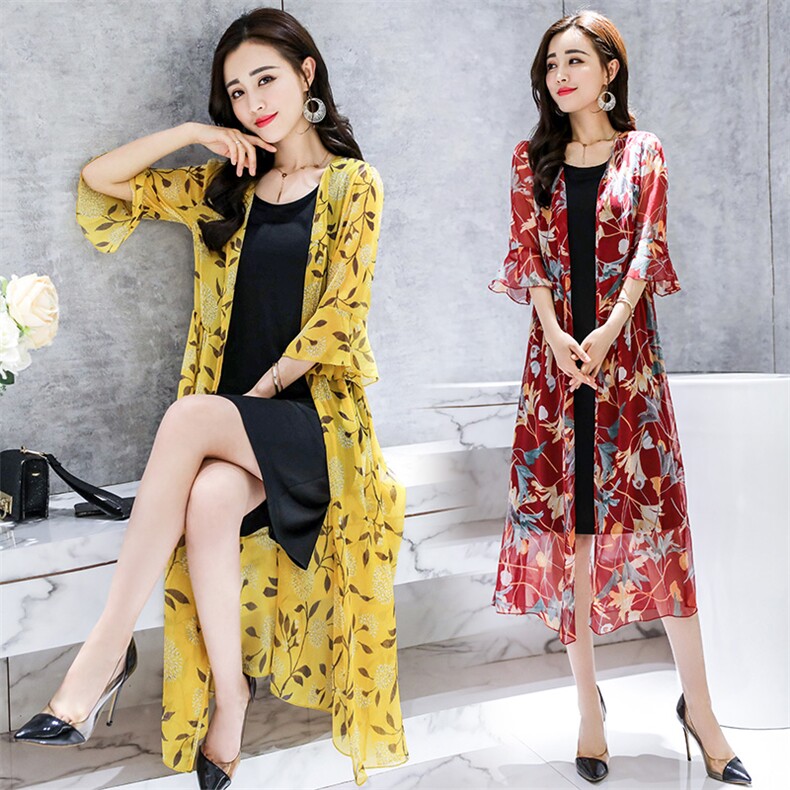 时尚印花开衫披风防晒衣轻薄透气优雅显瘦，女装防晒衣，三木叶子