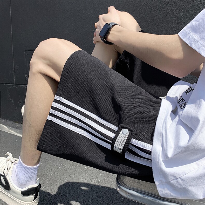夏款男短裤条纹织带拼接宽松五分短裤D305P35,男装牛仔裤,星座1013-1