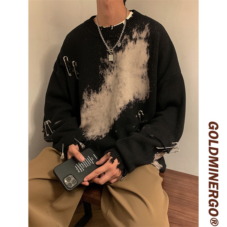 韩潮牌针织衫秋季新款扎染破洞男女款ins宽松毛衣MY0981-P48,男装针织衫/毛衣,星座308B-1