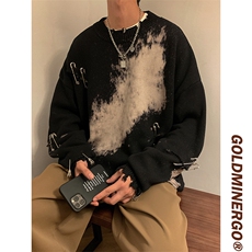 韩潮牌针织衫秋季新款扎染破洞男女款ins宽松毛衣MY0981-P48，男装针织衫/毛衣，星座308B-1