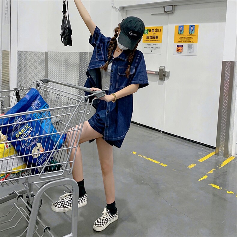 蓝色翻领牛仔短外套女2023春夏季新款韩版小个子炸街洋气时髦上衣,女装套装/套裙,菡迪欧娜