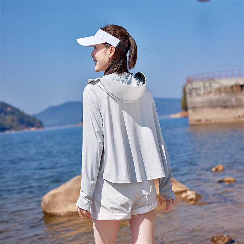连帽防晒衣罩衫女2025夏季新款防紫外线冰丝凉感薄款骑车短款外套，女装防晒衣，可可小西