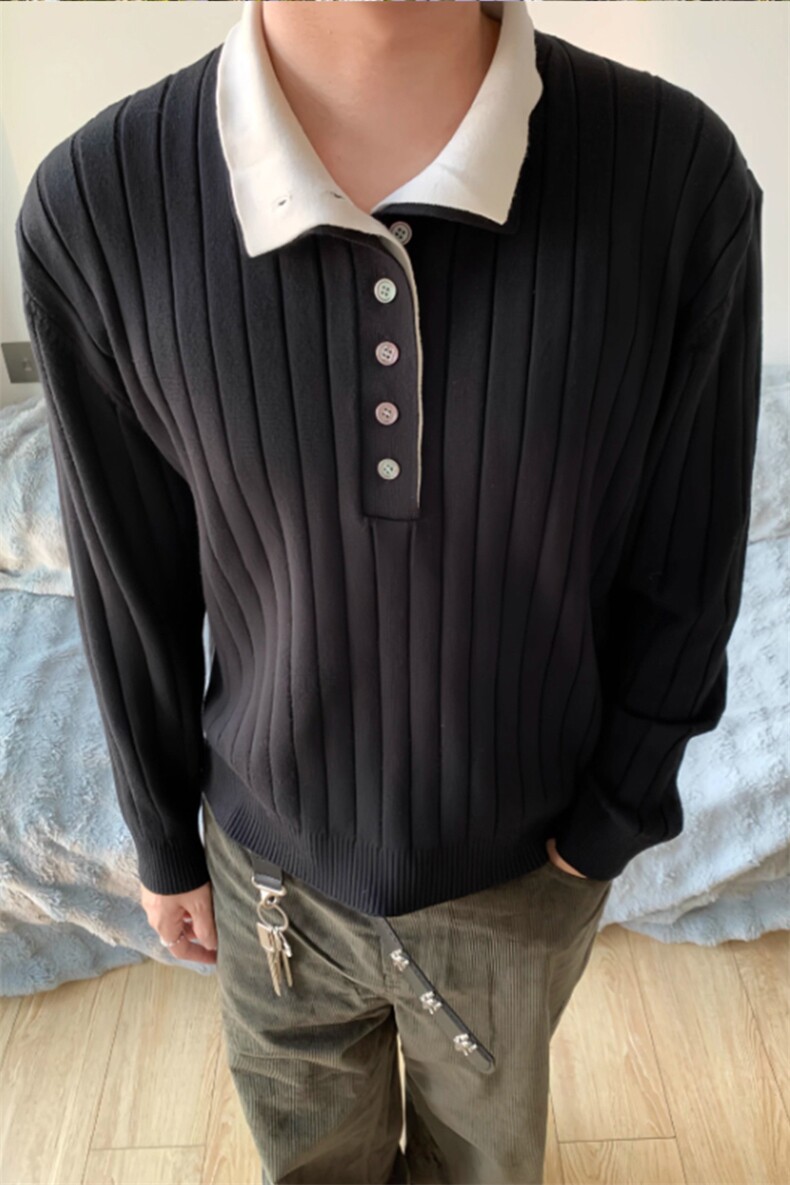 老钱风立领翻领两穿条纹长袖针织衫MY8804特P69,男装针织衫/毛衣,星座908-1