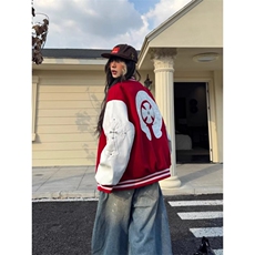美式复古棒球服外套女春秋2025新款夹克情侣学院风潮牌W6864-P76，男装夹克，星座412-3