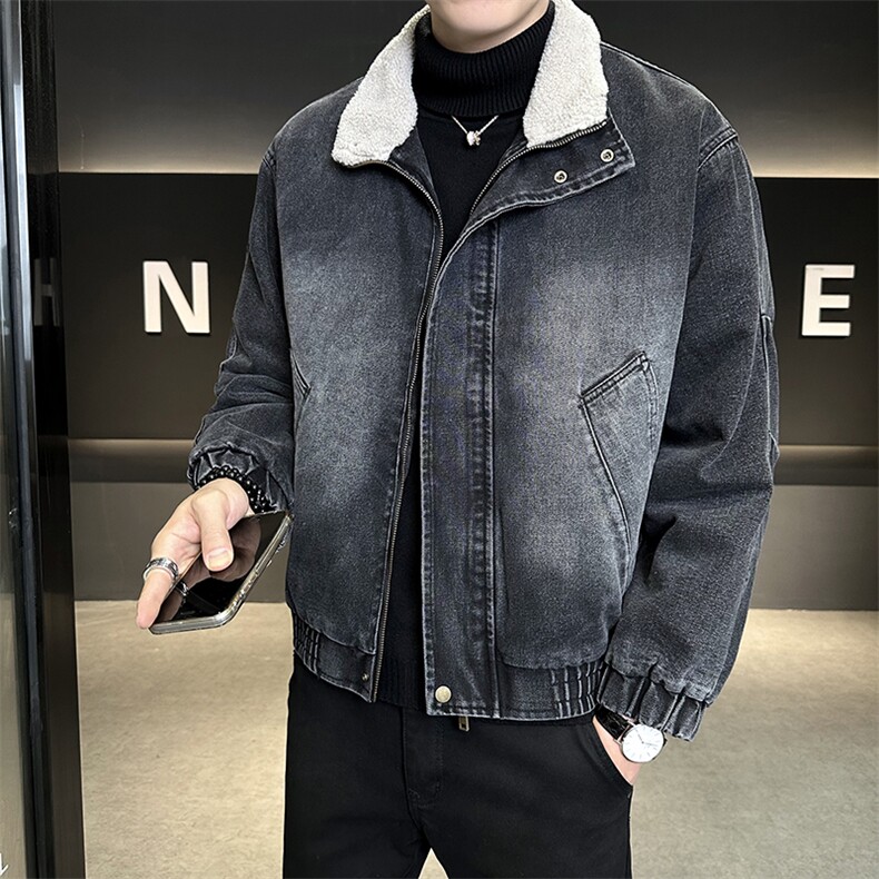 M-3XL9566-P175羊羔毛加绒加厚渐变色牛仔外套男,男装工装外套,电商B321-1