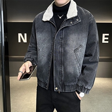 M-3XL9566-P175羊羔毛加绒加厚渐变色牛仔外套男，男装工装外套，电商B321-1