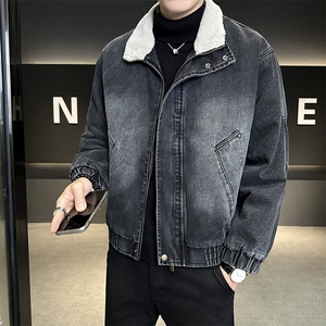 M-3XL 9566-P175 羊羔毛加绒加厚渐变色牛仔外套男图片