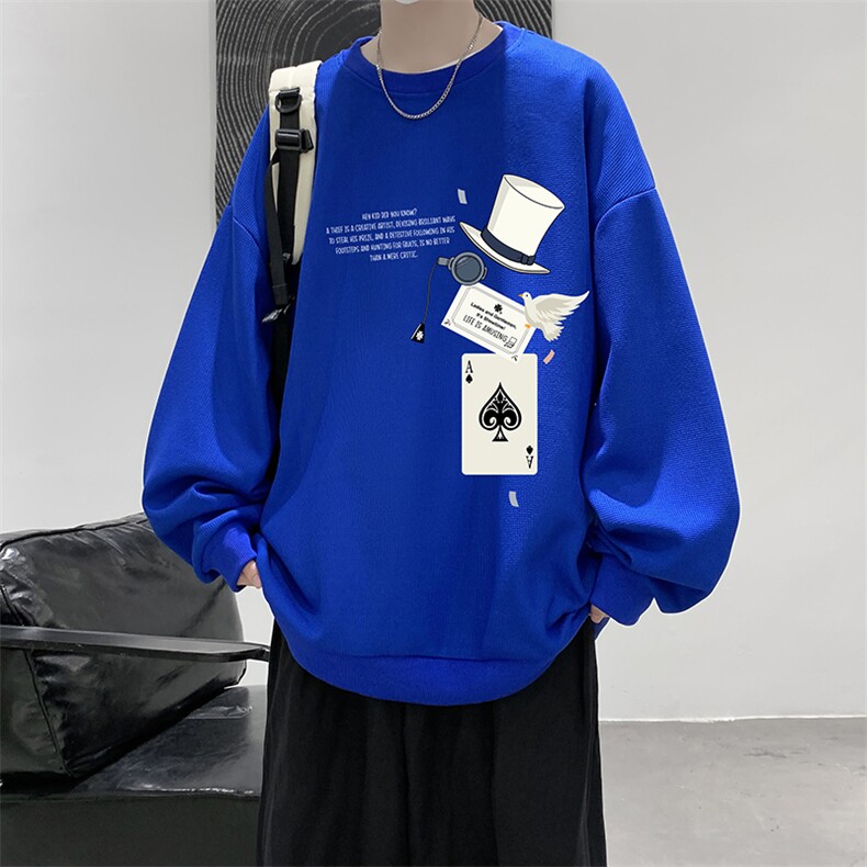 5XL华夫格卫衣男大码胖子圆领长袖t恤HW76373-P30加绒款-P40,男装卫衣,电商A040