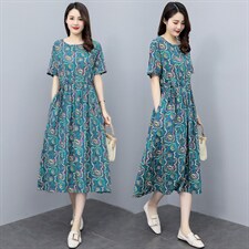 2022年夏季新款抽绳修身时尚印花连衣裙，女装连衣裙，香香