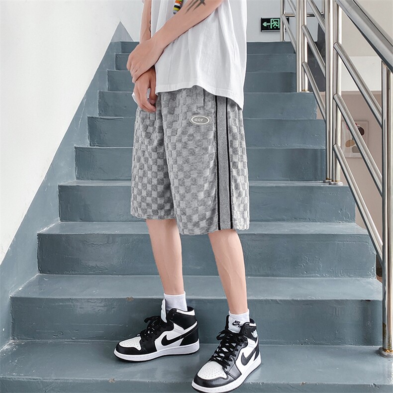 夏季棋牌格宽松直筒五分短裤XZ1004-1DK181P45控58,男装休闲裤,星座715