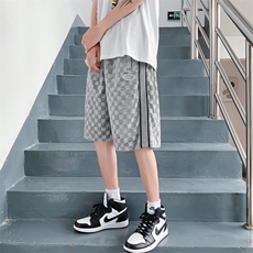 夏季棋牌格宽松直筒五分短裤XZ1004-1DK181P45控58，男装休闲裤，星座715
