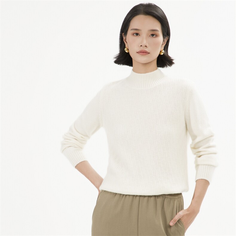 30%羊绒衫长袖纯色2024年秋季加厚提花半高圆领，女装羊绒衫，巾兮羊绒