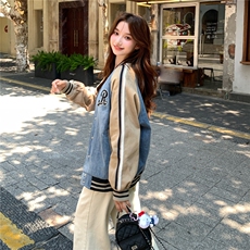 【现货】撞色字母刺绣棒球服牛仔外套82701-P155-K228，女装短外套，2B076