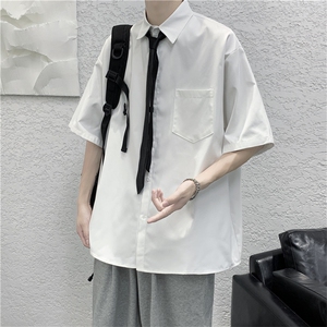白色领带衬衫男情侣套装宽松短袖衬衣潮韩版学院风衬衫 W974-P28图片